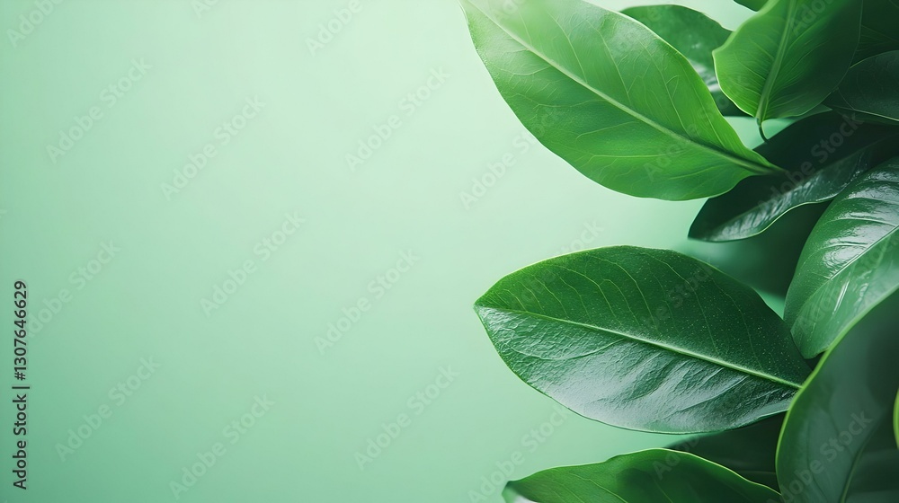 Fototapeta premium Fresh Green Leaves Against Soft Pastel Background for Design