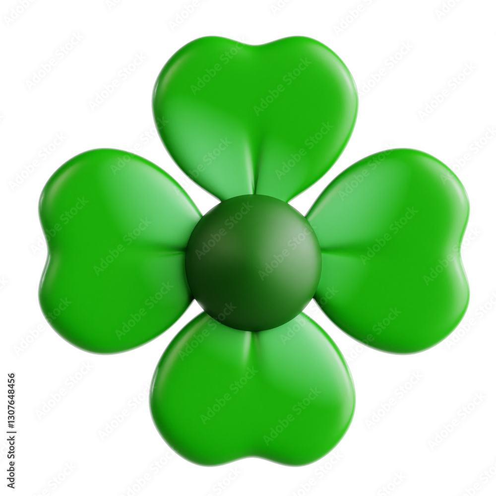 A detailed digitally rendered image of a four-leaf clover showcasing luck and good fortune in a vibrant green. A detailed digitally rendered image of a four-leaf clover showcasing luck and good fortune in a vibrant green.