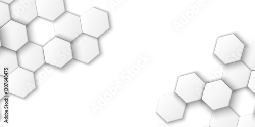 Aesthetic Harmonies in the Digital Age: An In-Depth Exploration of 3D Hexagonal Grids Against a Backdrop of White and Gray Technological Landscapes