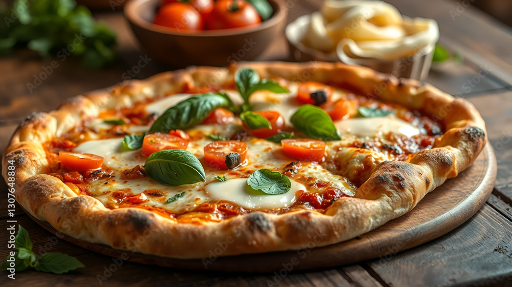 Aromatic Italian pizza calzone with fresh ingredients on a rustic wooden table perfect for food promotions or restaurant menus Aromatic Italian pizza calzone with fresh ingredients on a rustic wooden table perfect for food promotions or restaurant menus