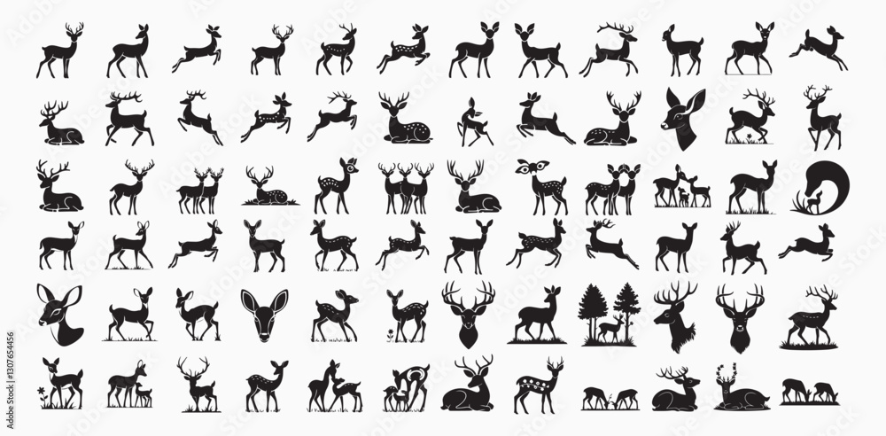 Collection of Graphic black silhouettes of wild deers male, female, and roe deer. Graphic black silhouettes of wild deers – male, female and roe deer Collection of Graphic black silhouettes of wild deers male, female, and roe deer. Graphic black silhouettes of wild deers – male, female and roe deer