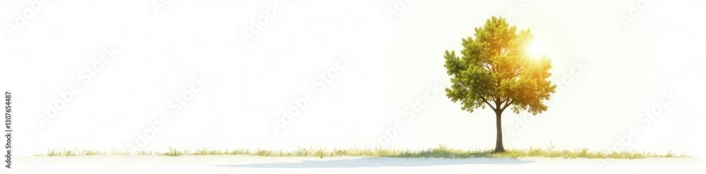 Simple isolated tree on a white background, with sun rays, serene, isolation, solitude Simple isolated tree on a white background, with sun rays, serene, isolation, solitude
