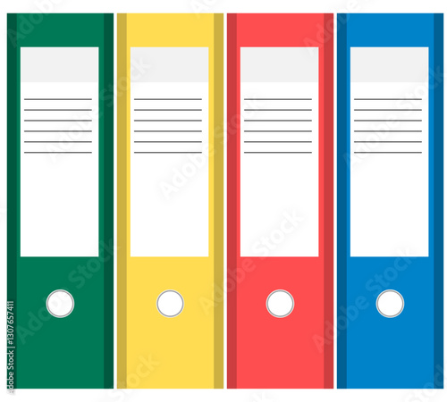 Set of colourful lever arch binders or folders isolated on a transparent background