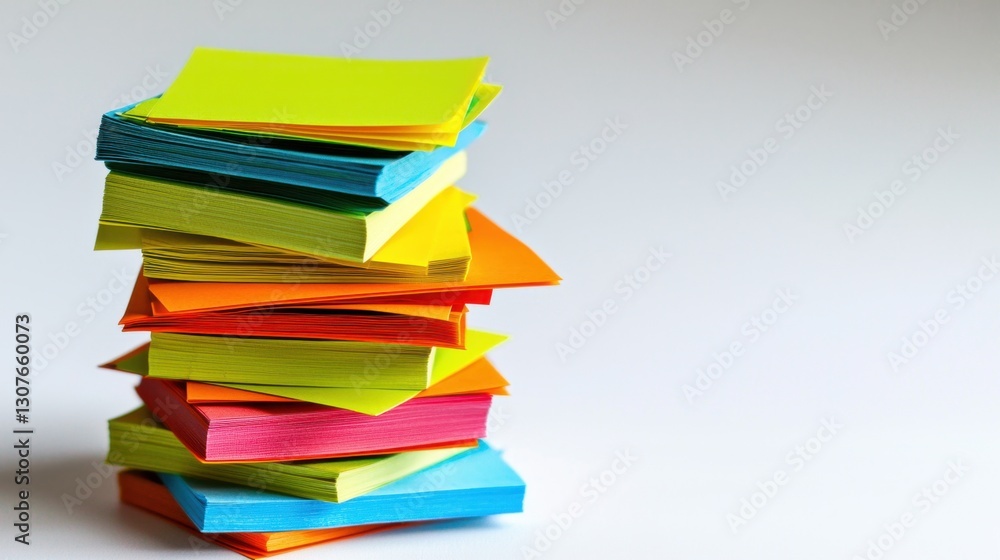 Colorful stack of sticky notes displayed on a light surface highlighting creativity and organization for work or study tasks Colorful stack of sticky notes displayed on a light surface highlighting creativity and organization for work or study tasks