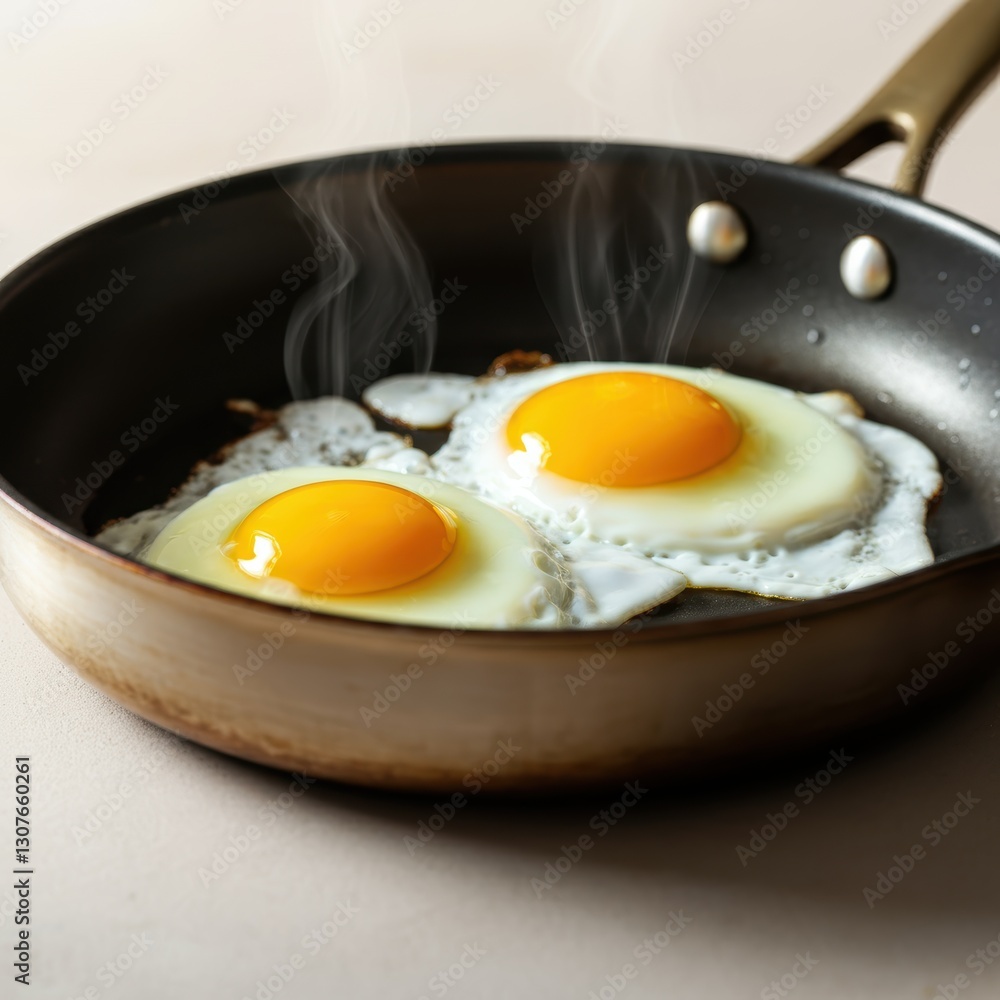 Sizzling fried eggs in pan with steam rising Sizzling fried eggs in pan with steam rising