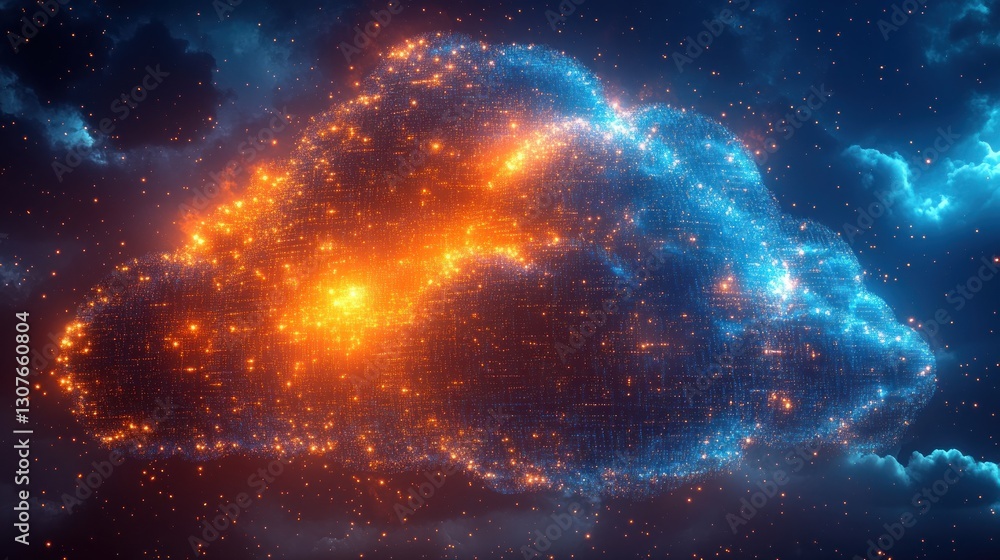 Obraz premium Digital cloud, data network, stormy night sky, conceptual graphic design