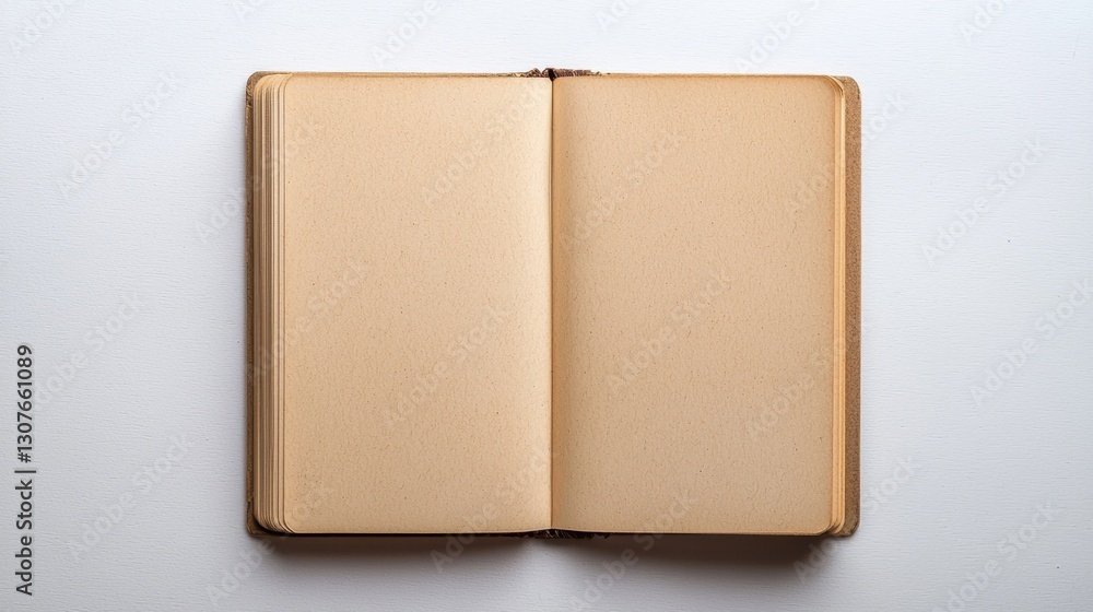 Blank pages in an open notebook on a light surface ready for creative thoughts and ideas Blank pages in an open notebook on a light surface ready for creative thoughts and ideas