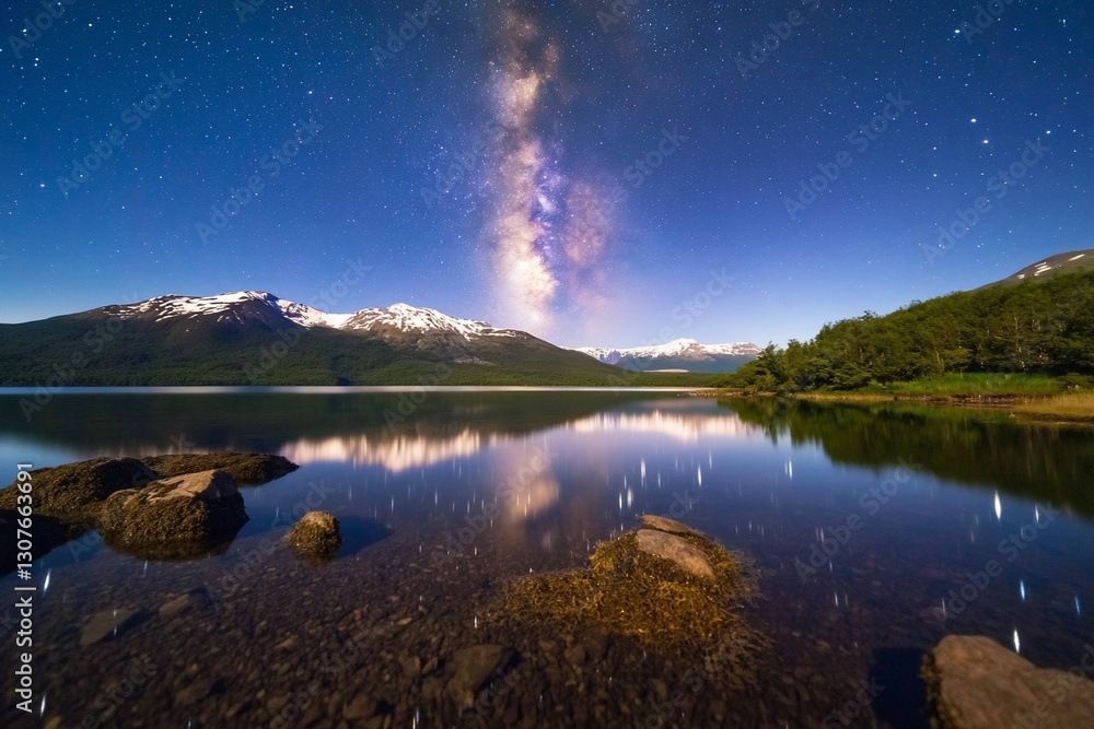 Milky Way Galaxy Over Serene Lake and Mountains Stunning Night Sky Landscape Milky Way Galaxy Over Serene Lake and Mountains Stunning Night Sky Landscape