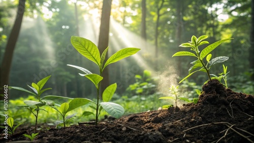 Obraz na płótnie A depiction of plants and soil working together to produce oxygen, purify air, and sustain ecosystems, exemplifying their crucial role in preserving planet's,Plant growth w salonie