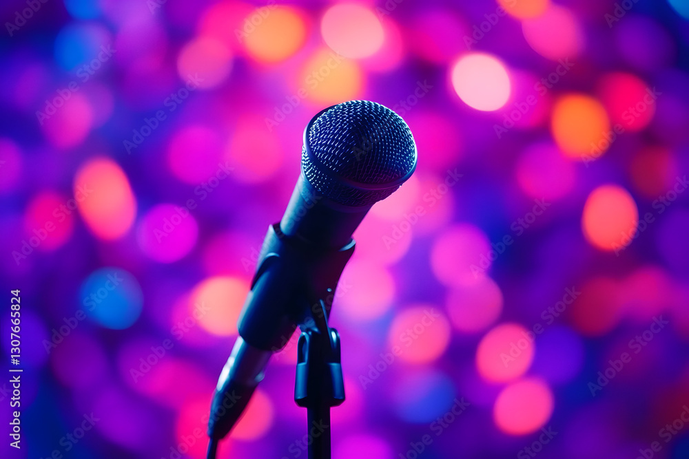 microphone with bokeh light background stand up comedy show karaoke or singing contest background for poster design open mic and jokes show microphone with bokeh light background stand up comedy show karaoke or singing contest background for poster design open mic and jokes show