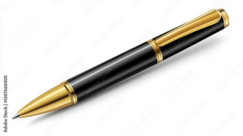 Elegant black and gold pen resting on a white surface with a smooth finish Elegant black and gold pen resting on a white surface with a smooth finish