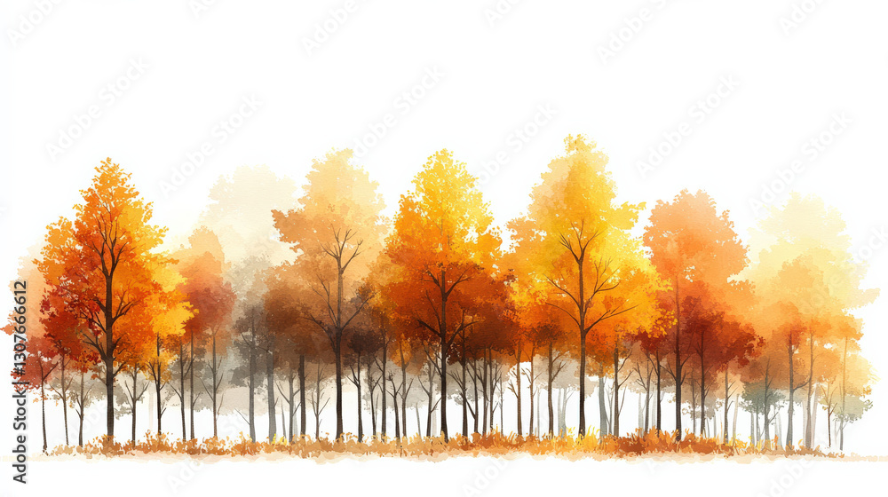 A tree with a row of yellow leaves A tree with a row of yellow leaves