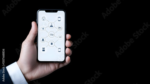 Wallpaper Mural Hand Holding Smartphone with Digital Network Icons on Screen Torontodigital.ca