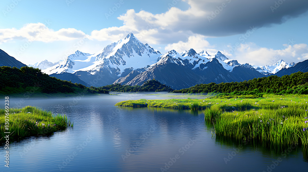 Serene Hidden Valley Nestled Among Snowcapped Mountains Serene Hidden Valley Nestled Among Snowcapped Mountains