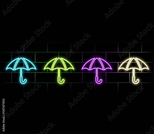 Blue neon glowing umbrella, vector illustration..3