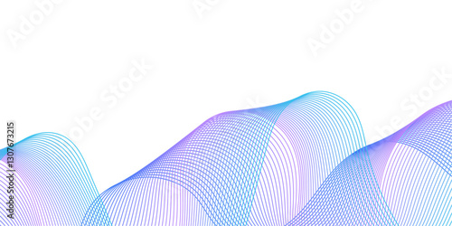 Abstract background with lines and waves. Medium banner size. Element for design isolated on white. Vector background for brochure, booklet, flyer, poster. Colorful gradient. Blue and purple 