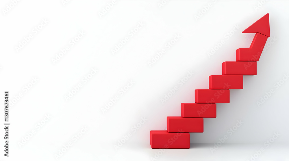 Red Block Steps with Arrow Representing Growth and Progression Red Block Steps with Arrow Representing Growth and Progression