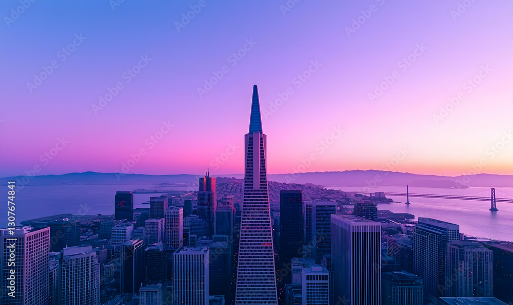 Fototapeta premium Stunning Sunset Over San Francisco Skyline with Iconic Tower Views