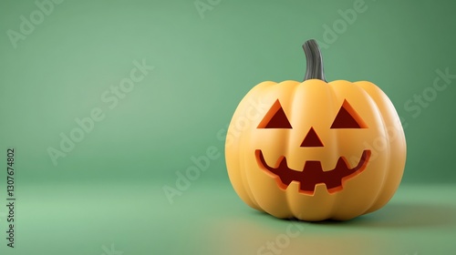Funny Halloween pumpkin on green background