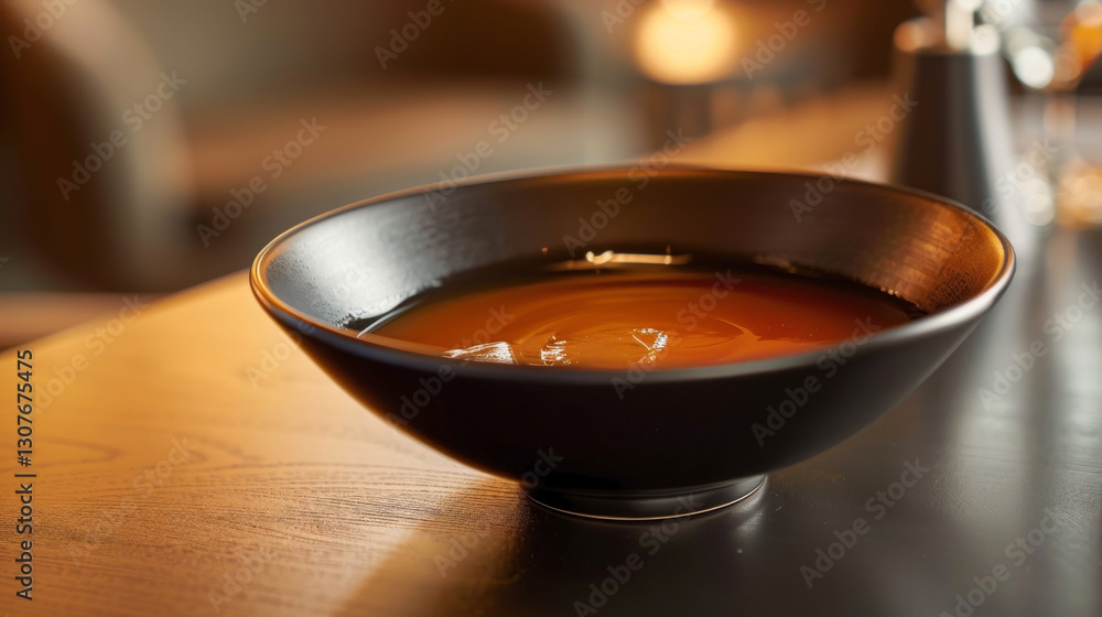 Bowl of Dybfrost with caramel sauce, served in a stylish Danish restaurant with elegant tableware Bowl of Dybfrost with caramel sauce, served in a stylish Danish restaurant with elegant tableware