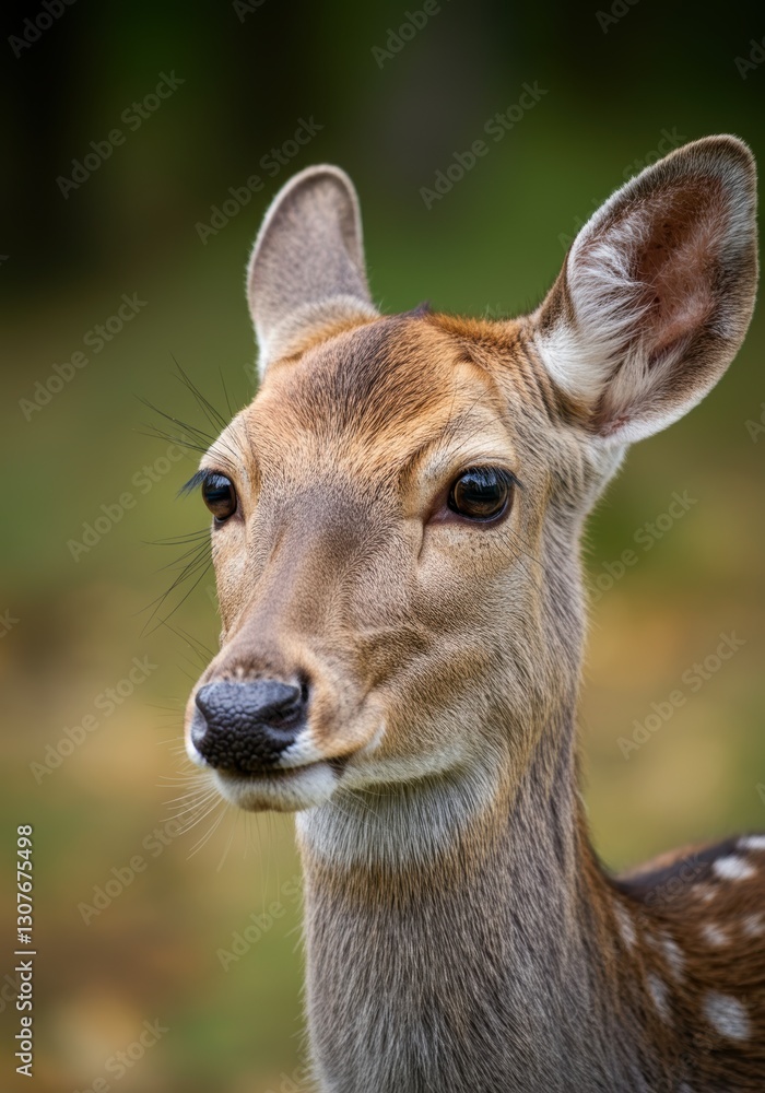 Close-up of a young deer with soft brown fur and alert expression Close-up of a young deer with soft brown fur and alert expression