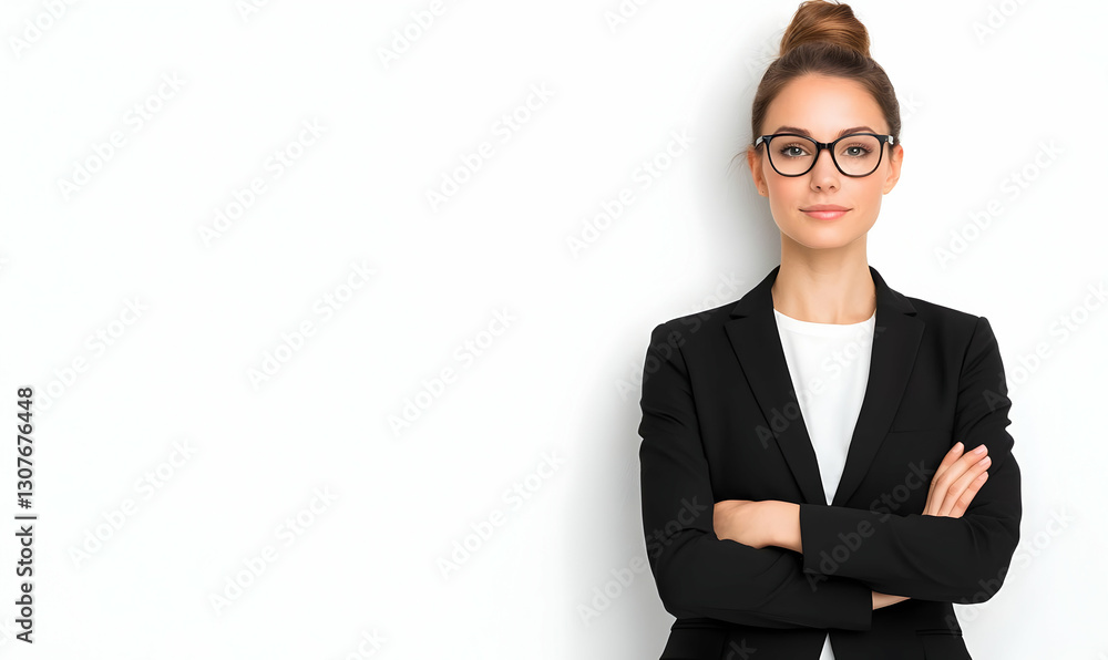 Confident Businesswoman Posing with Arms Crossed in Modern Office Confident Businesswoman Posing with Arms Crossed in Modern Office