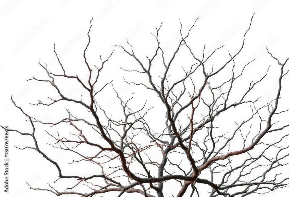 Fototapeta premium Bare, gnarled branches isolated against a pure white backdrop, environment, art