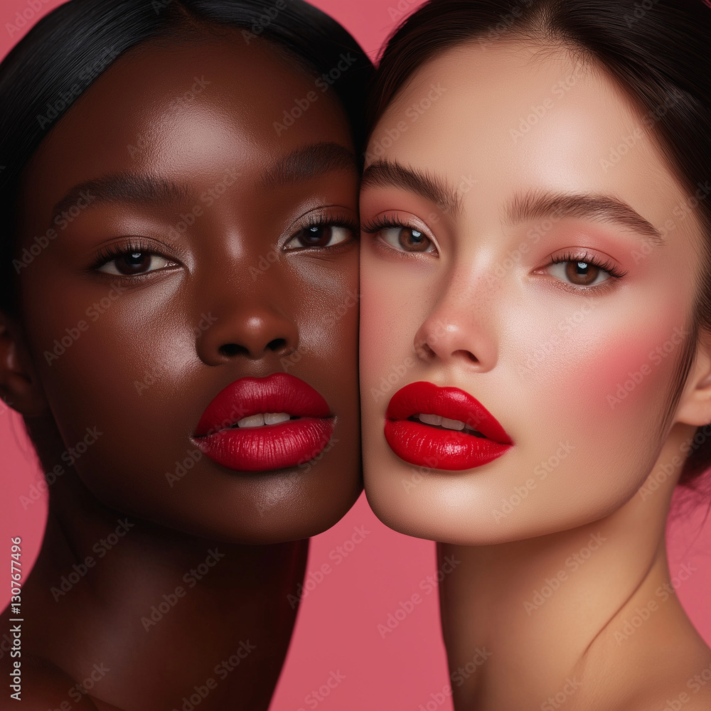 portrait of a two young models with red lips portrait of a two young models with red lips
