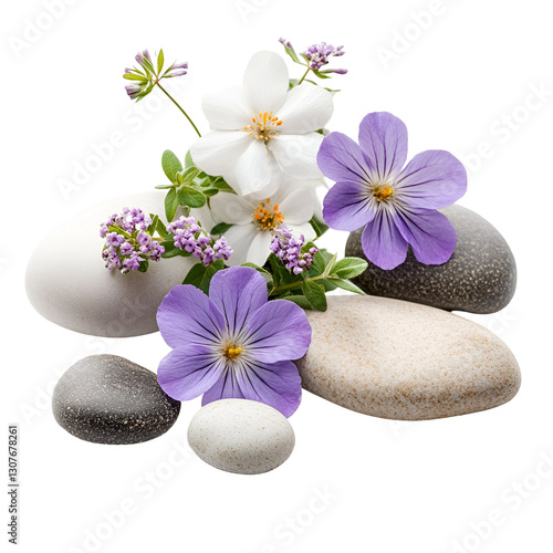 Spa stones and delicate flowers serene arrangement nature beauty wellness
