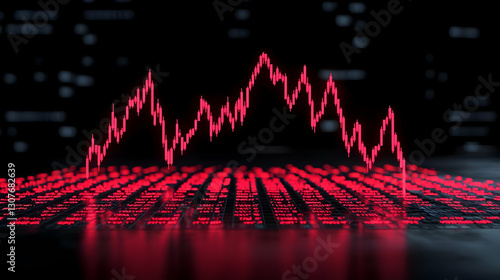 Digital Stock Market Graph with Red Trendlines on Black Background photo