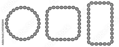 DNA pattern frame in circle, rectangular share vector set isolated on transparent background