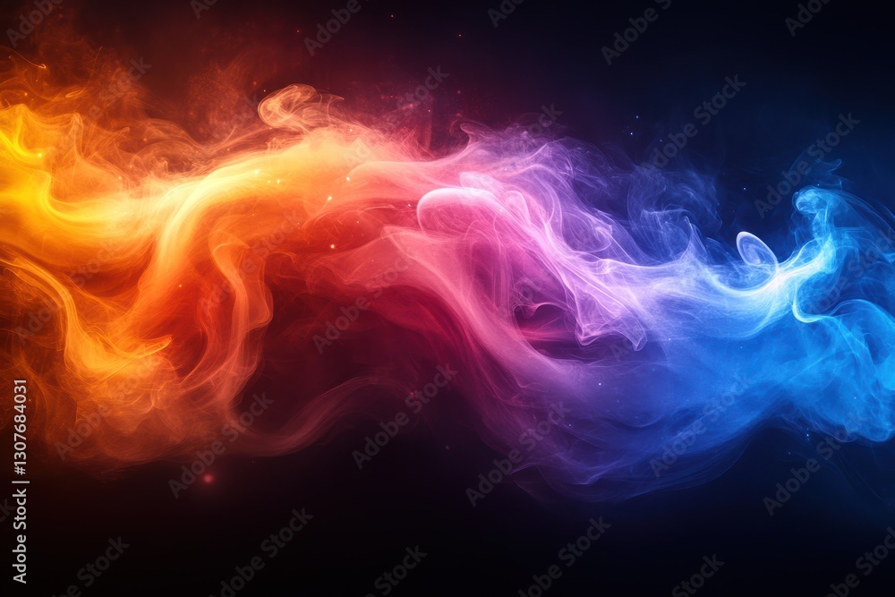Fototapeta premium Abstract smoke swirling with vivid colors on a black background creating an artistic effect