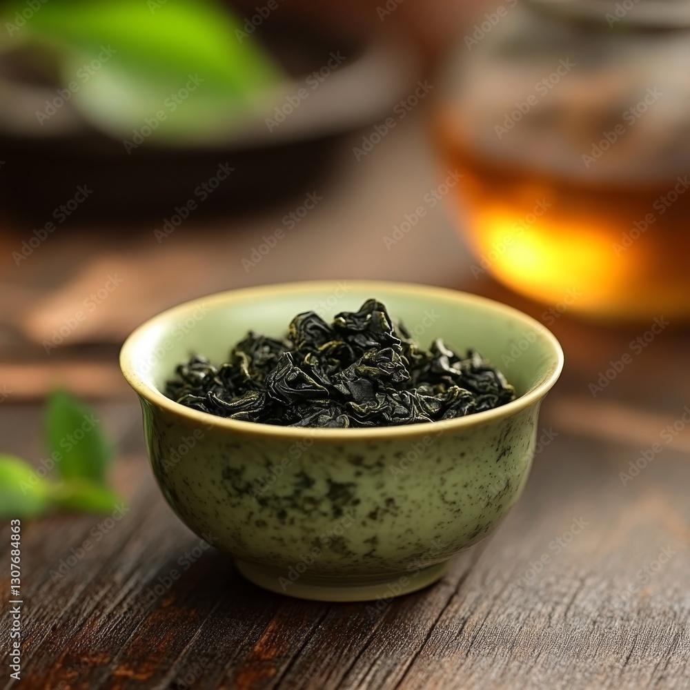 Traditional semi-oxidized tieguanyin oolong tea from the Camellia sinensis plant. Oolong tea produced in Fujian province. Traditional semi-oxidized tieguanyin oolong tea from the Camellia sinensis plant. Oolong tea produced in Fujian province.