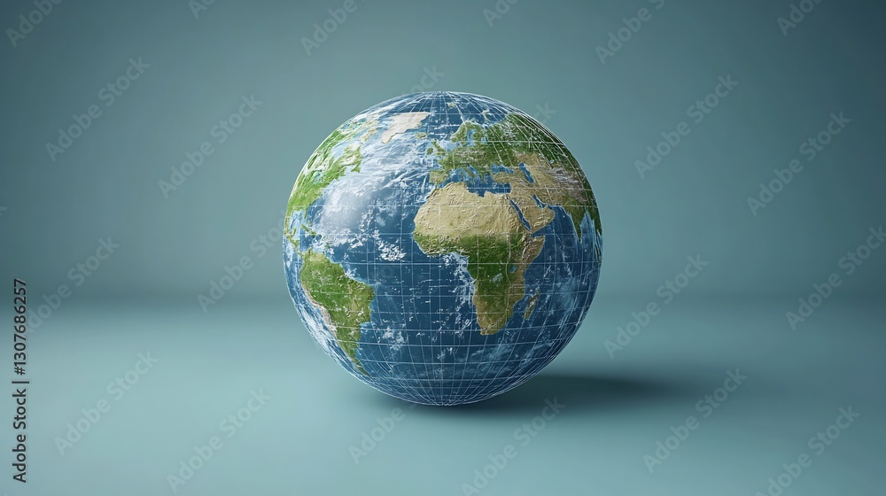 Detailed Earth globe subtly illuminated soft blue background. AI Generated Detailed Earth globe subtly illuminated soft blue background. AI Generated