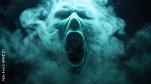Screaming Ghost Face in Smoky Darkness