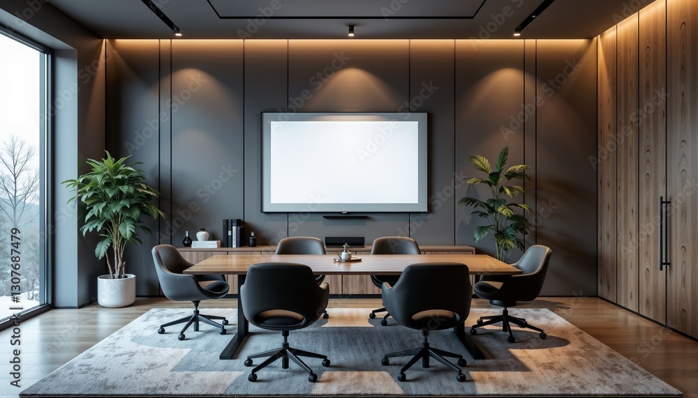 Modern conference room with sleek design and comfortable seating Modern conference room with sleek design and comfortable seating
