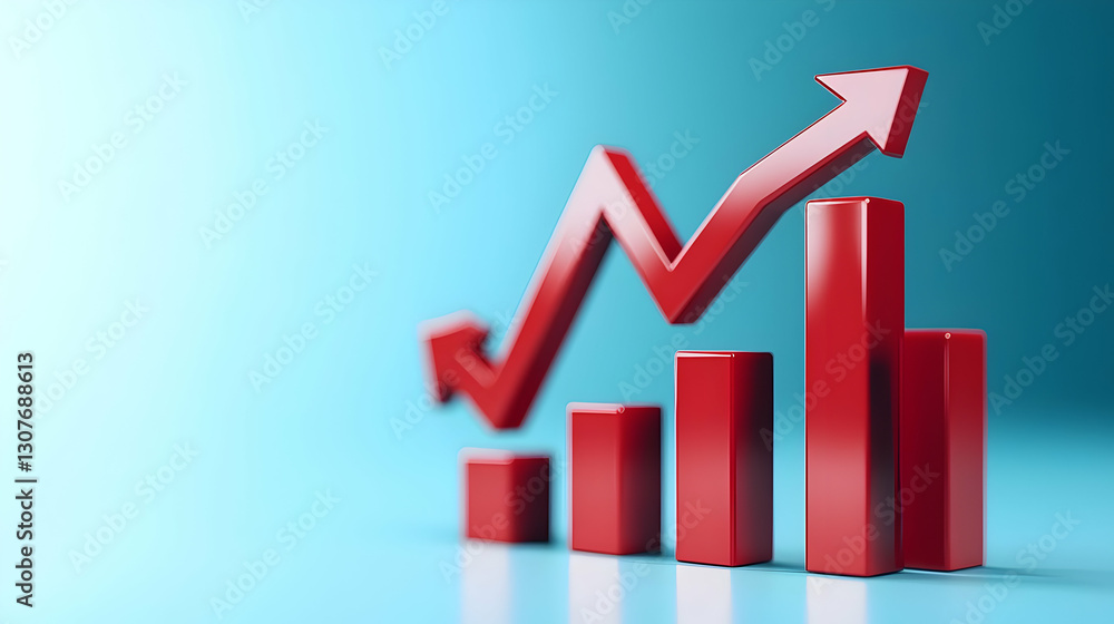 Red Graphical Chart Showing Positive Trend Against Blue Background