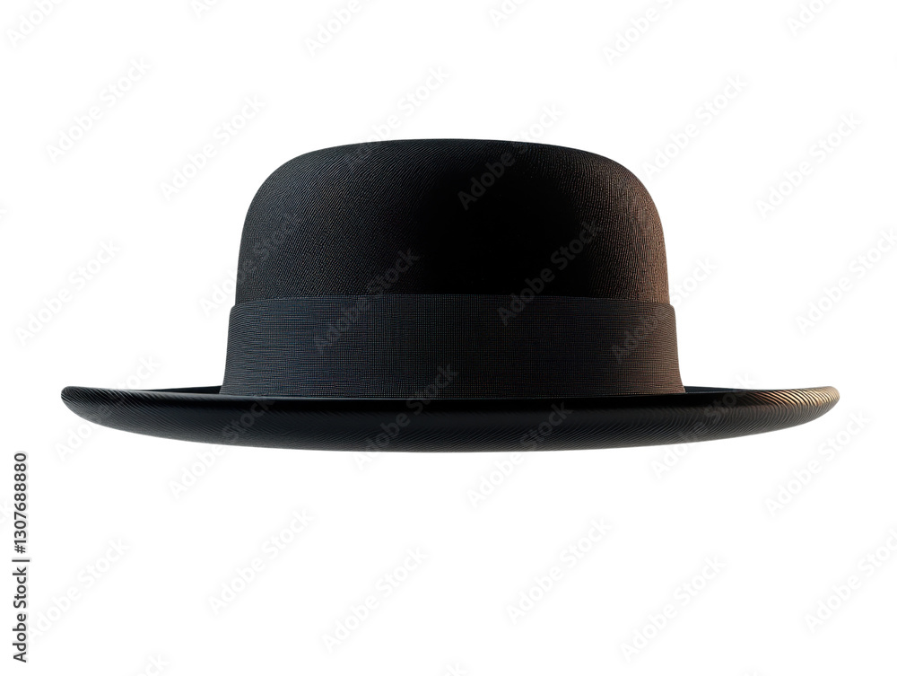 Classic black bowler hat with smooth texture and rounded crown Classic black bowler hat with smooth texture and rounded crown