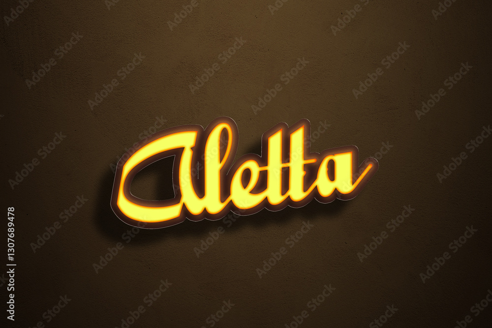 Obraz premium Yellow Neon Light Text Effect of name Aletta on Golden background.