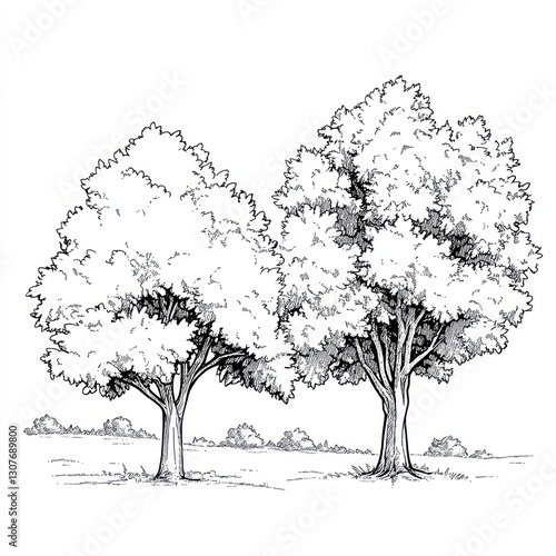 Two trees landscape drawing