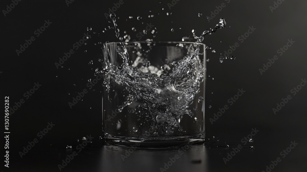 Clear Water Splash in Glass on Black Clear Water Splash in Glass on Black