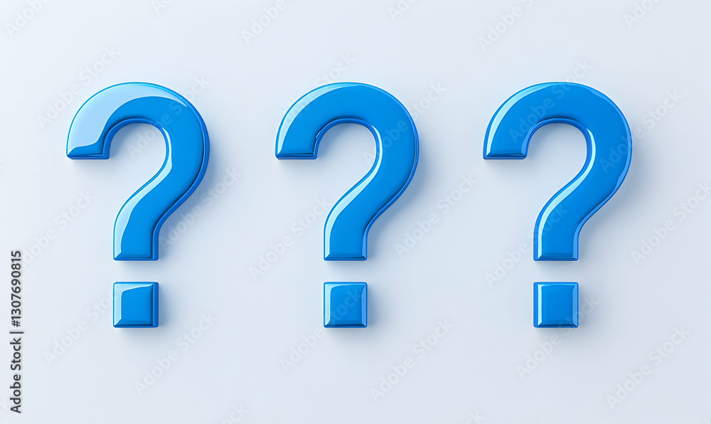 Three Colorful Blue Question Marks on a Light Background Three Colorful Blue Question Marks on a Light Background