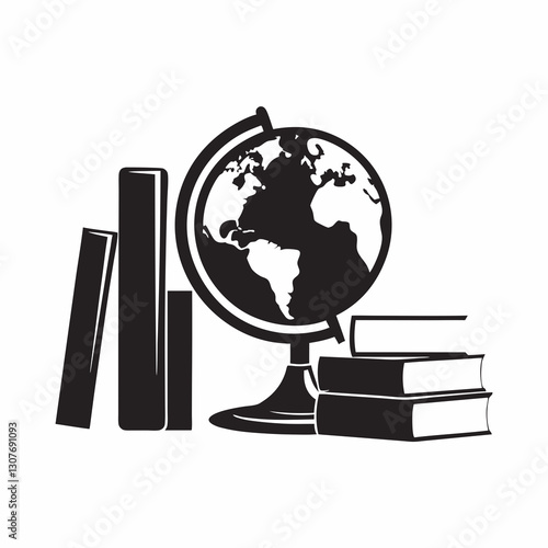 Books and globe on white background