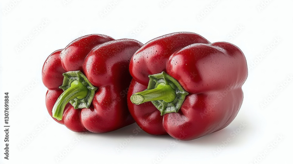 Two Fresh Red Bell Peppers On White Background Two Fresh Red Bell Peppers On White Background