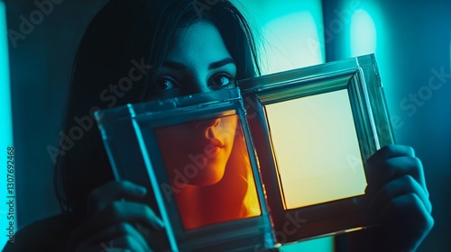 Creative woman holding diapositive frames
