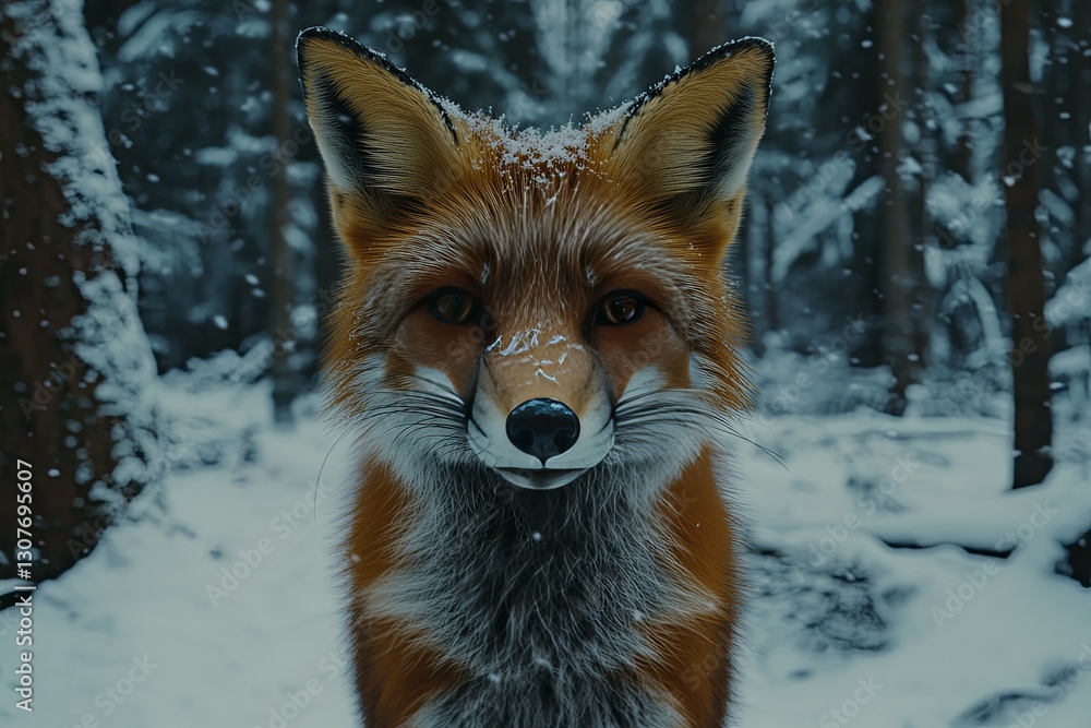 Fototapeta premium Winter Fox: A Serene Portrait in a Snowy Forest