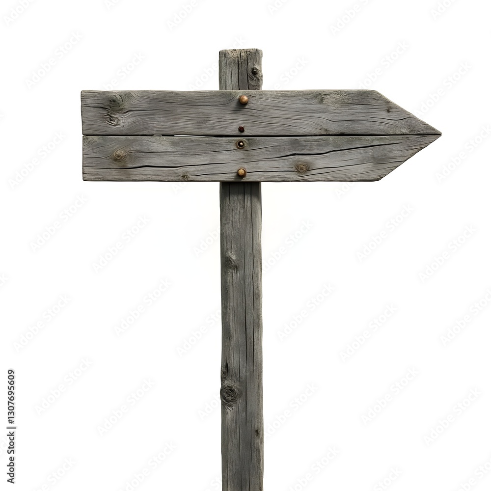 Naklejka premium Weathered Wooden Signpost with Rustic Directional Arrows and Aged Gray Wood Texture