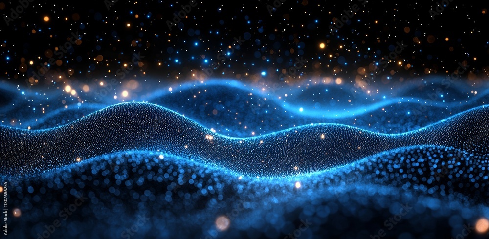 Horizon of futuristic digital space where waveforms merge with hi-tech digital points. Concept for future digital technology Horizon of futuristic digital space where waveforms merge with hi-tech digital points. Concept for future digital technology