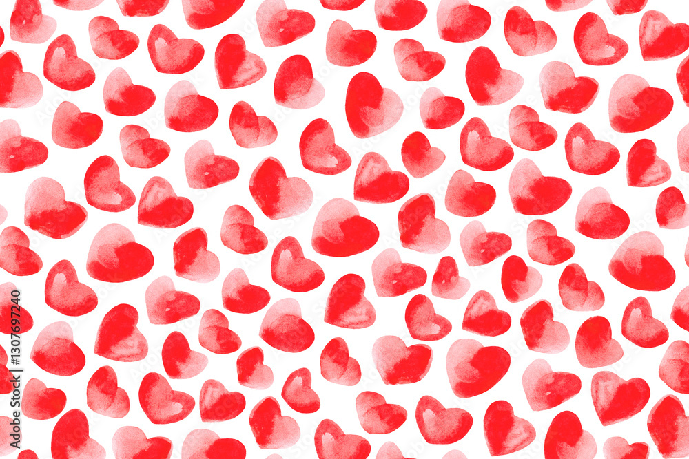 Abstract red background. Seamless pattern of watercolor red hearts.