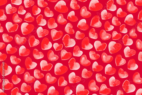 Obraz na płótnie Abstract red background. Seamless pattern of watercolor red hearts. w salonie